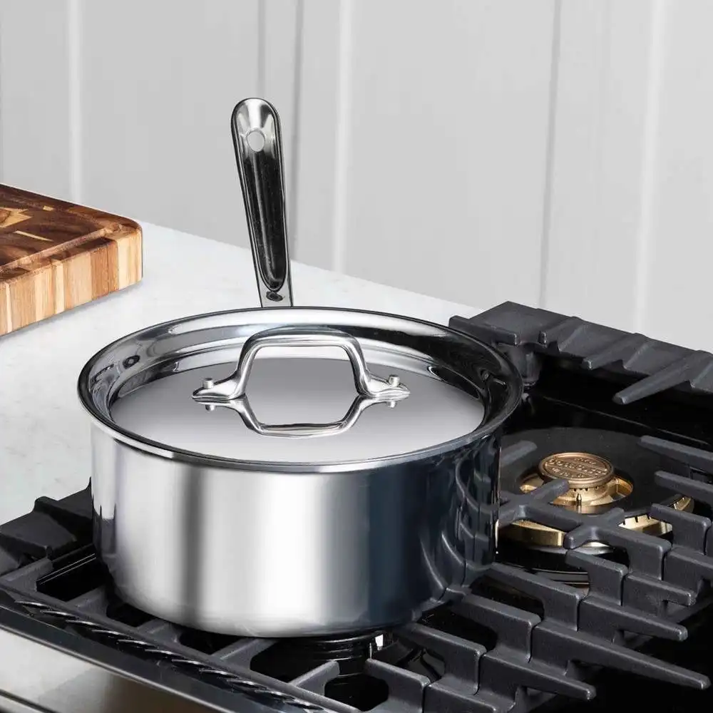 Alternative view of All-Clad D3 Stainless Steel Sauce Pan with Lid | 2 Quart