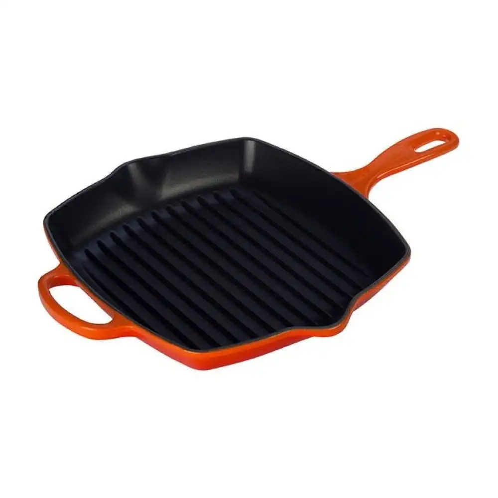 Le Creuset 10.25" Square Signature Cast Iron Grill Skillet | Flame Orange