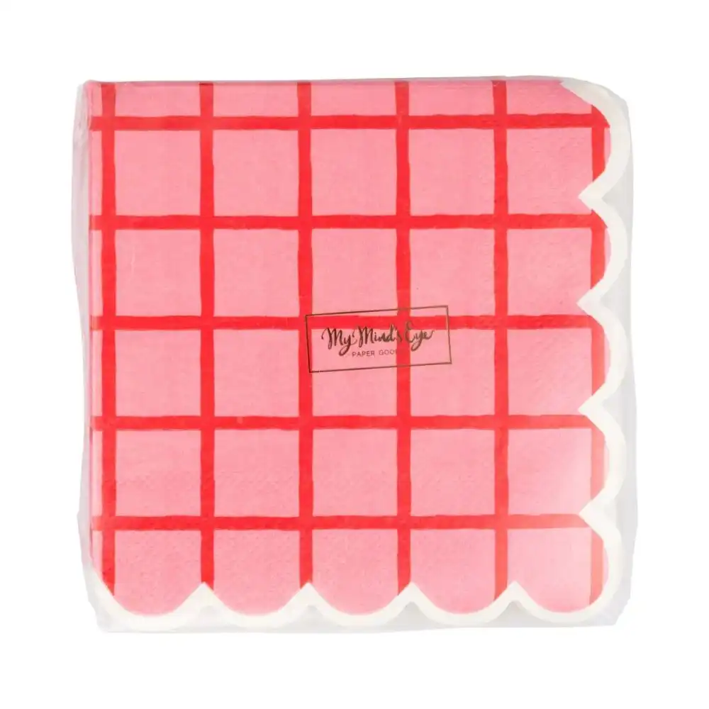 Alternative view of My Mind's Eye 24-Piece Grid Cocktail Napkins | Red and Pink