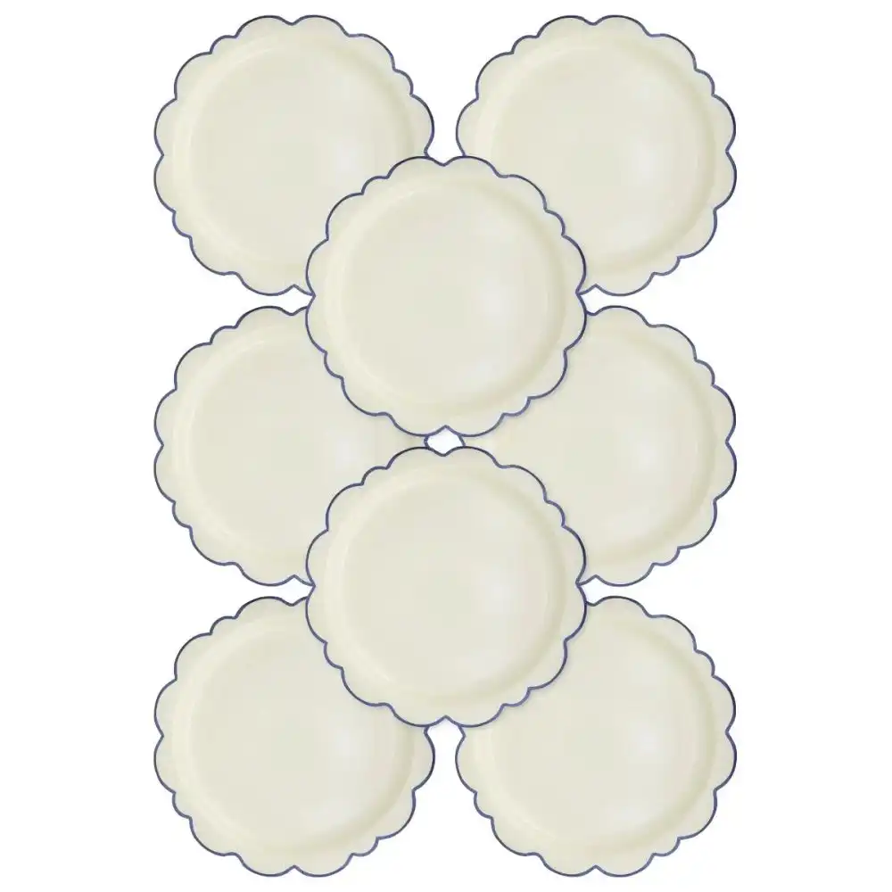 My Mind's Eye 8-Piece 12" Paper Plates | Pembroke Cream with Blue Edge