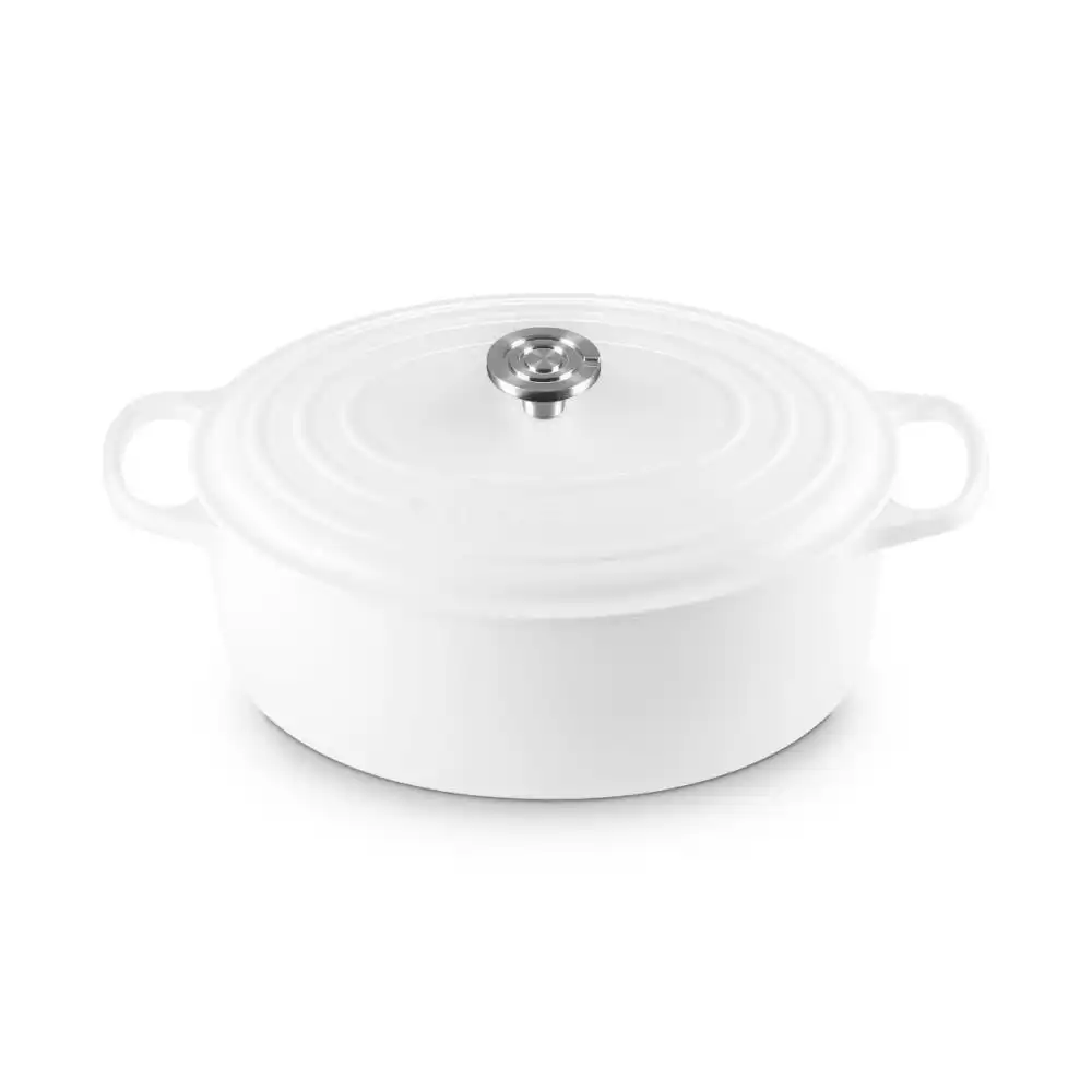 Le Creuset 9.5 Qt. Oval Signature Dutch Oven with Crucible Stainless Steel Knob | White