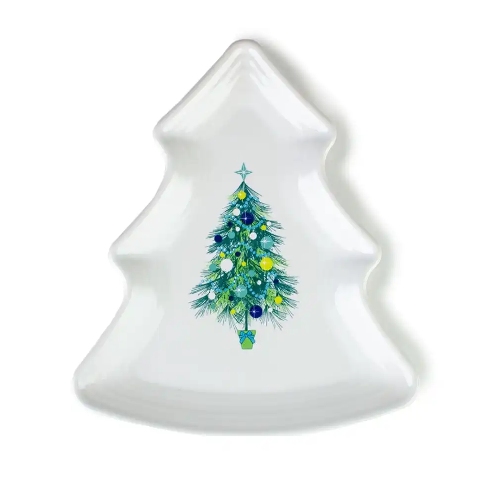 Fiesta® 10" Tree Shaped Plate | Blue Christmas Tree (White)