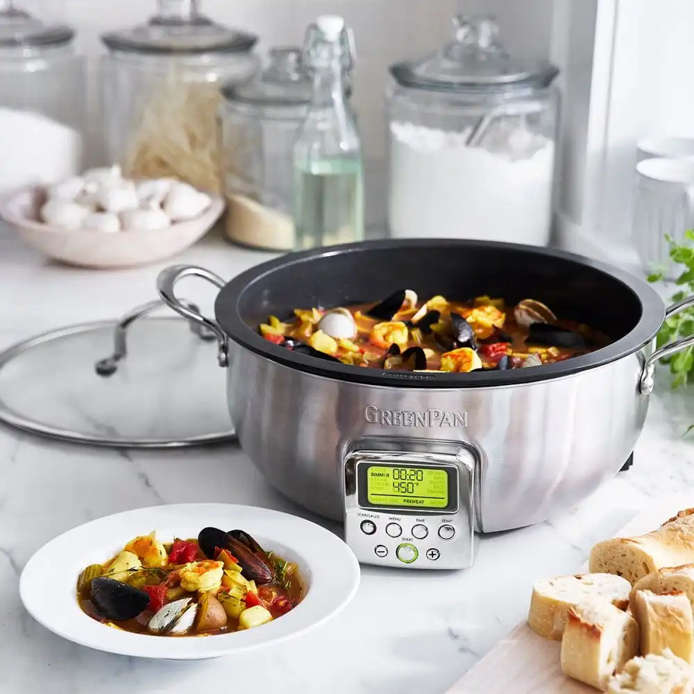 Alternative view of GreenPan Multifunction Deep 6-Quart Electric Skillet | Stainless Steel