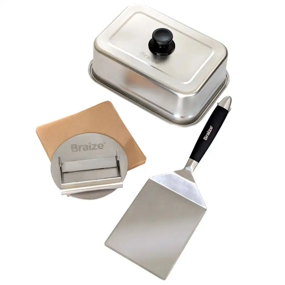 Braize Smash Burger Press Kit with 9" Melting Dome