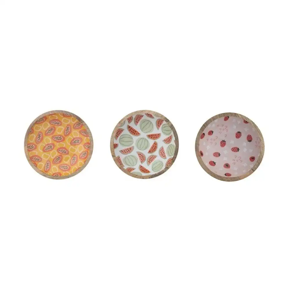 Alternative view of Hazel Mazel Mango Wood and Enamel Fruit Bowls | Set of 3