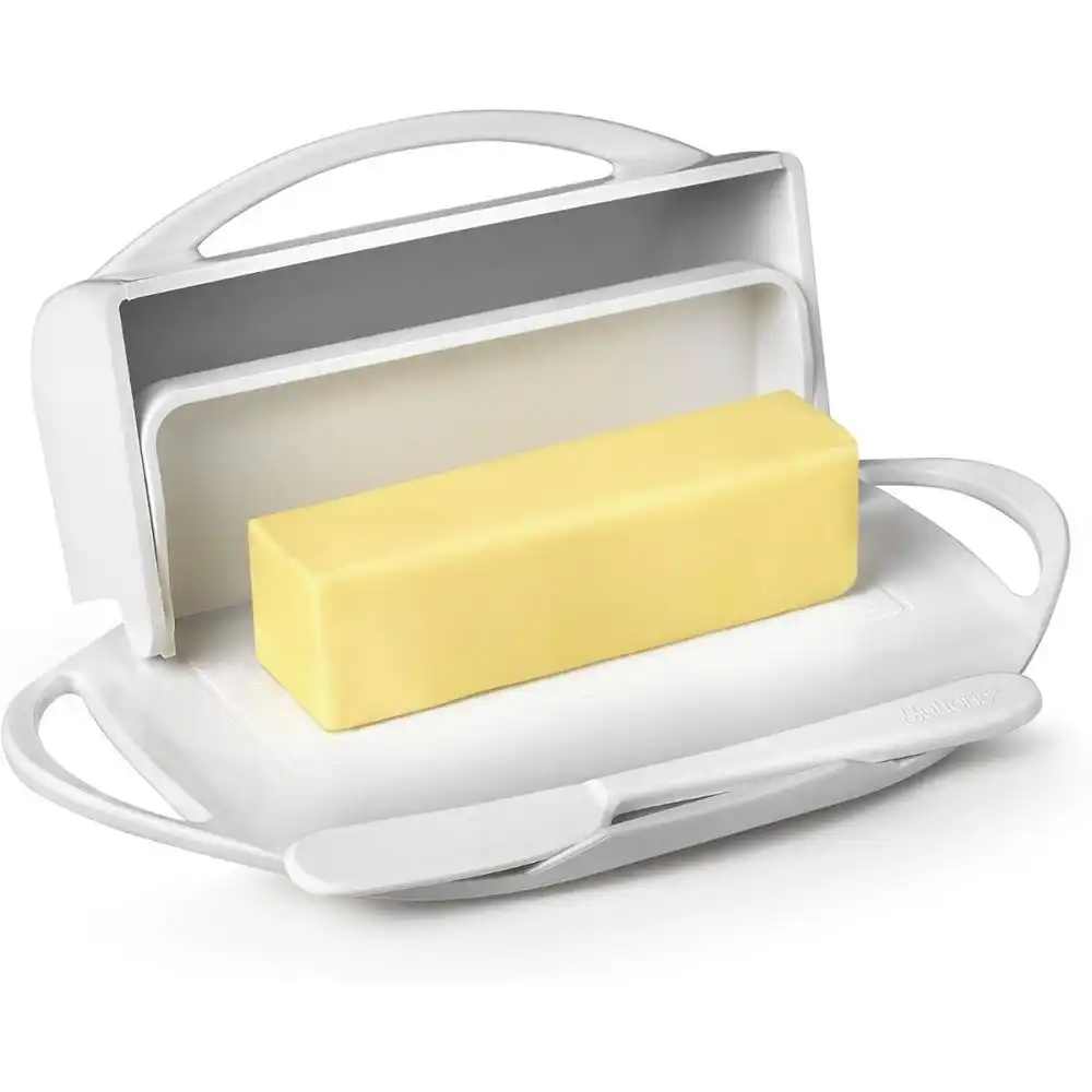 Alternative view of Butterie Butter Dish with Attached Flip-Top Lid | White