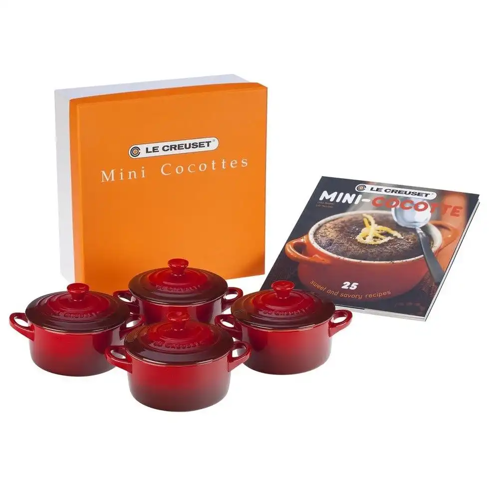 Le Creuset Mini Cocottes & Cookbook (Set of 4) | Cerise