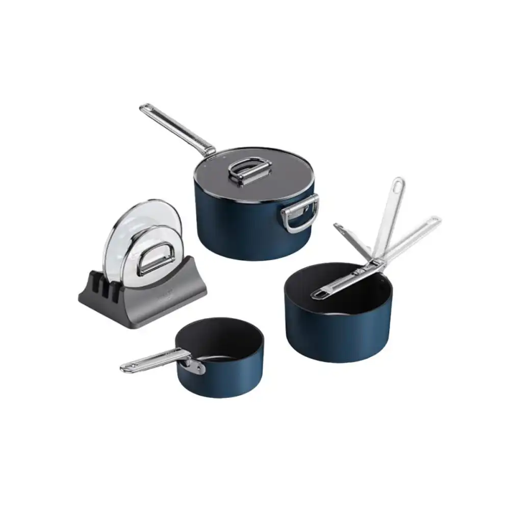 Joseph Joseph Space Folding Handle Ceramic Non-Stick 3-Piece Saucepan Set | Blue