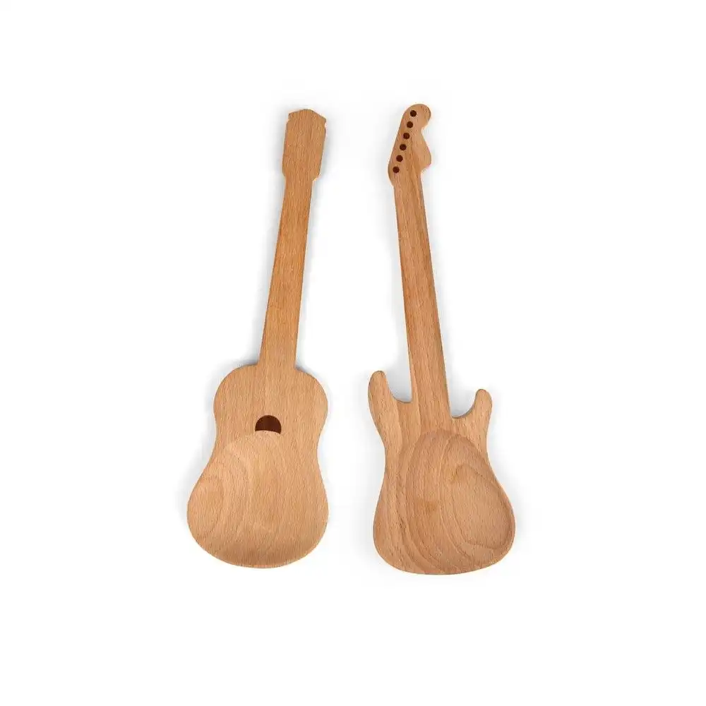 Kikkerland Beechwood Guitar Spoons/Salad Servers | Set of 2