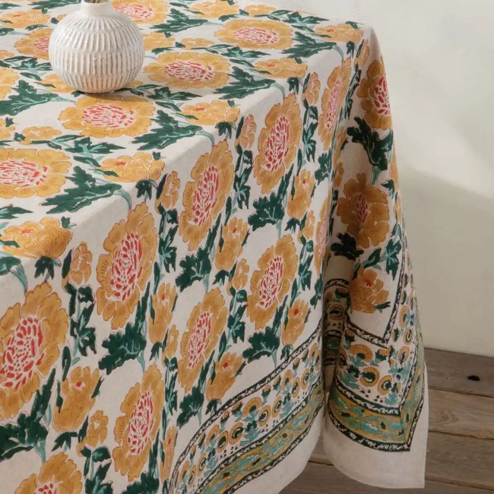 Alternative view of Danica Heirloom 60" x 84" Block Print Tablecloth | Goldenrise