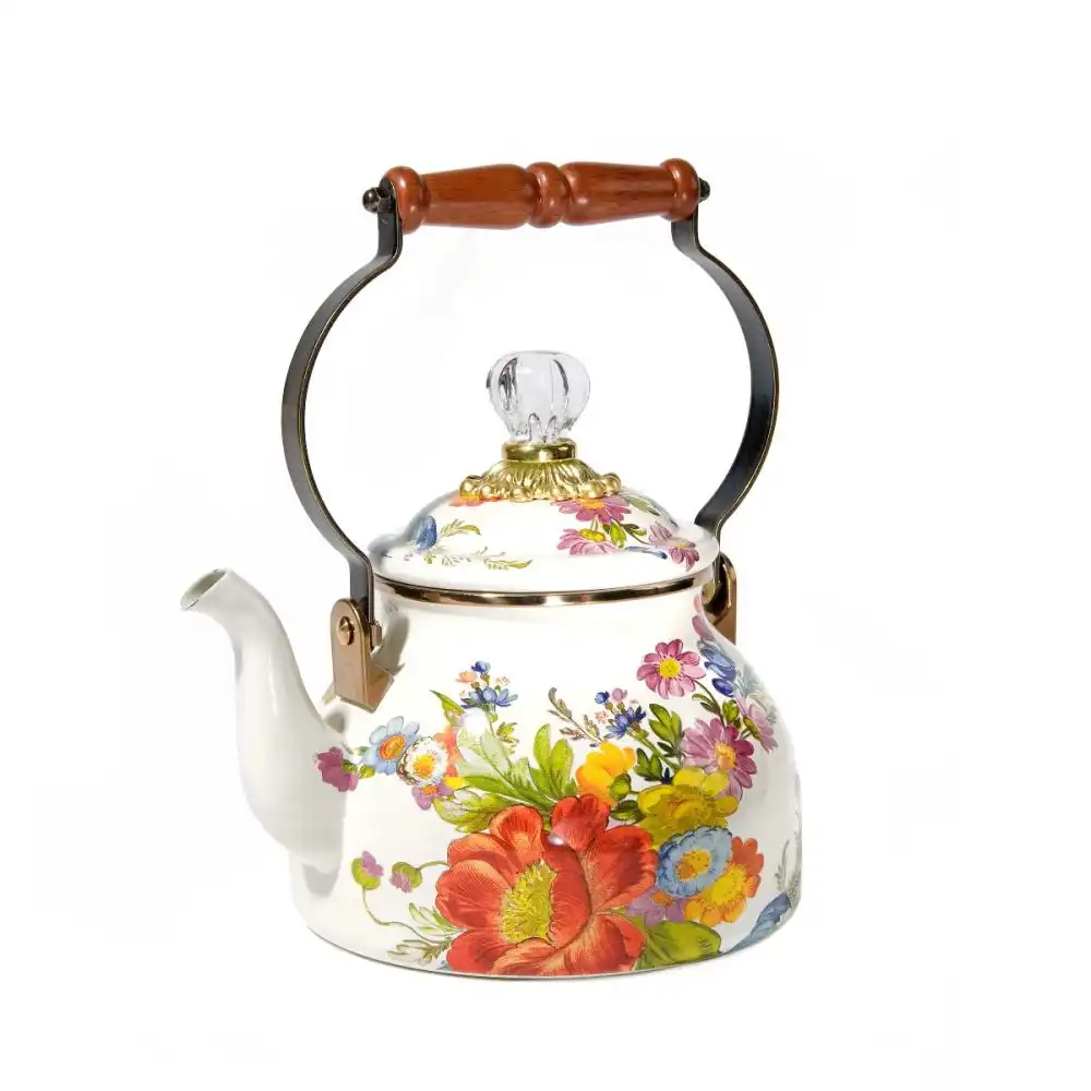 MacKenzie-Childs White Flower Market 2 Qt. Tea Kettle