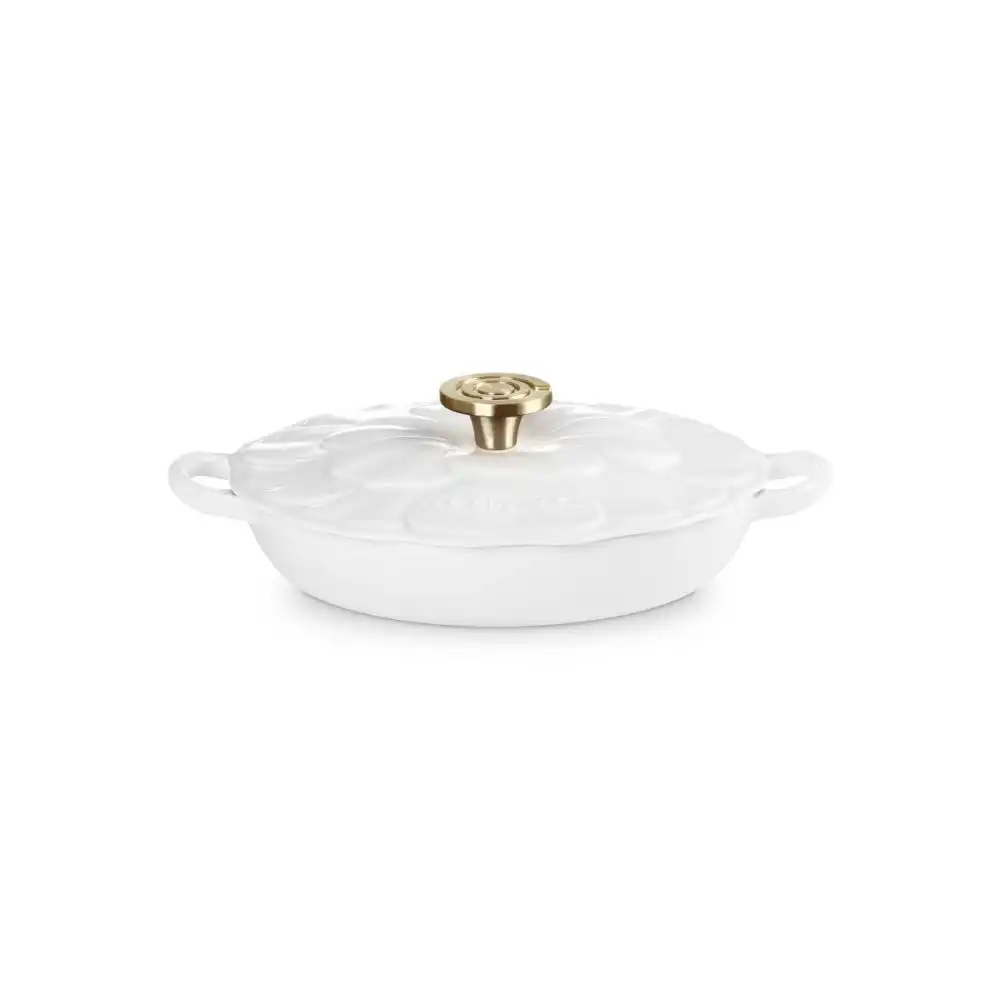 Alternative view of Le Creuset Signature 2.25 Qt. Flower Petal Braiser with Crucible Gold Knob | White