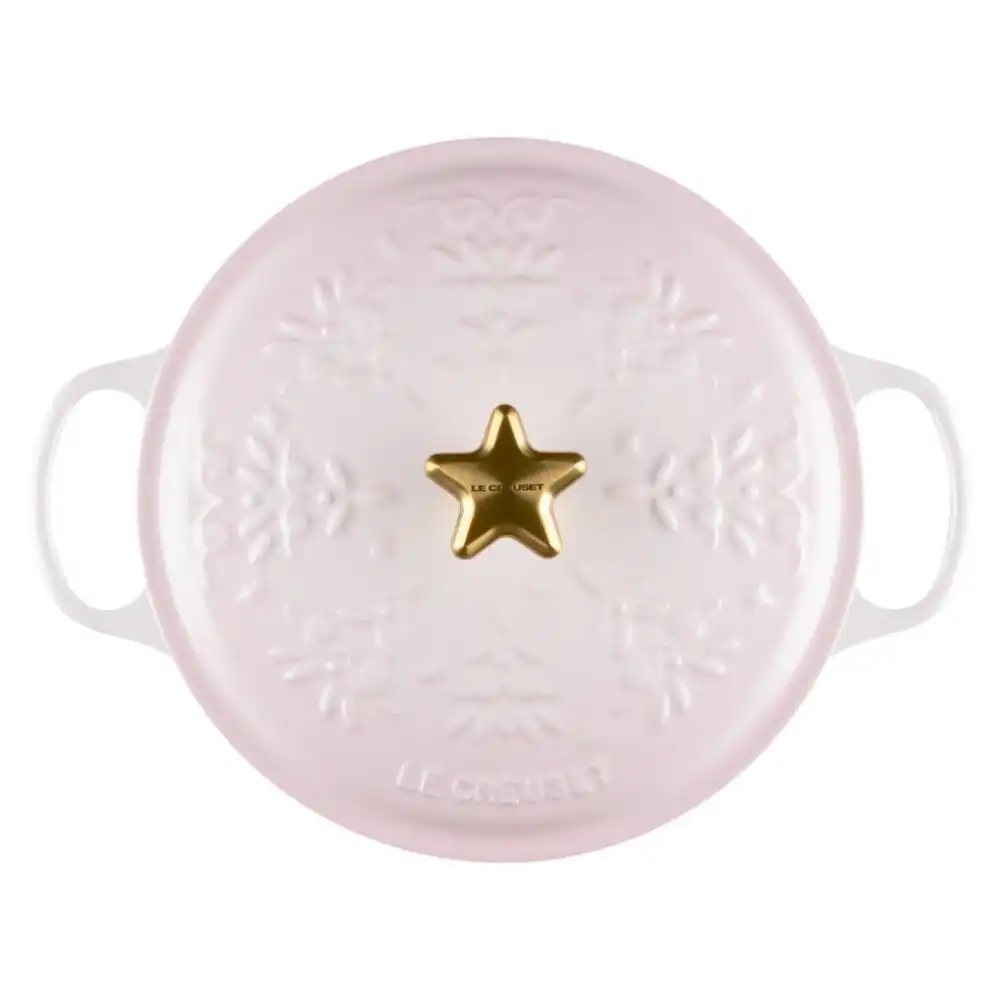 Alternative view of Le Creuset Signature Holiday Tree 4.5 Qt. Round Dutch Oven with Gold Star Knob | Shell Pink