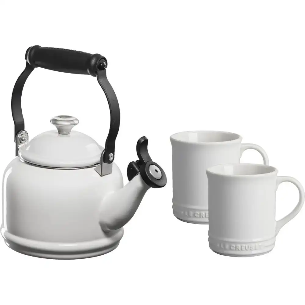Le Creuset 1.25 Qt. Demi Kettle Tea Pot & Mugs Set | White