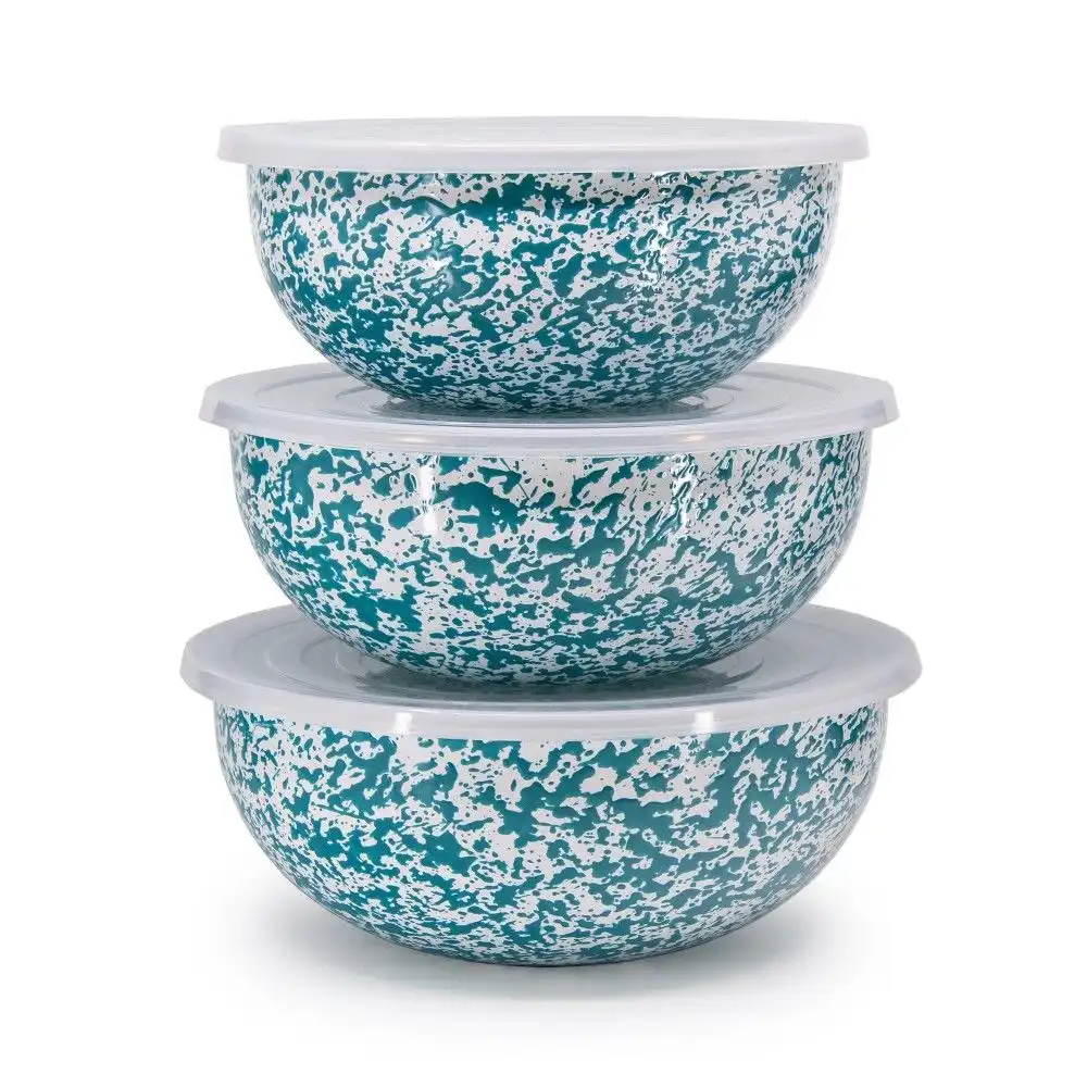 Crow Canyon 3-Piece Multi-Purpose Bowl Set with Lids | Turquoise Splatter