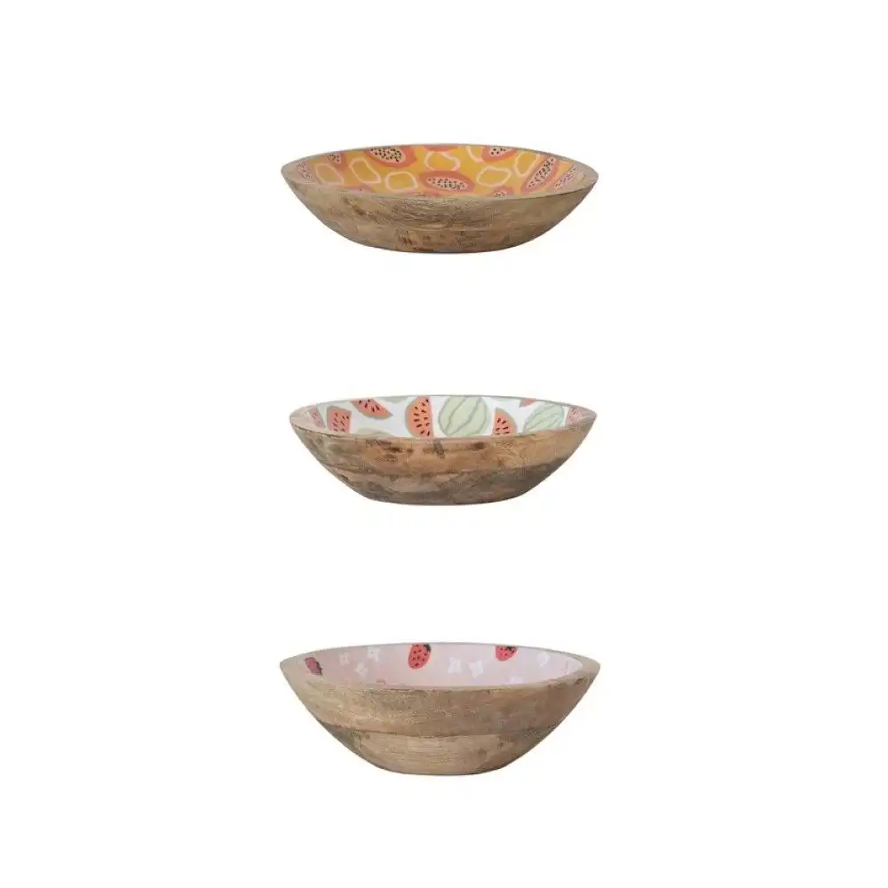 Hazel Mazel Mango Wood and Enamel Fruit Bowls | Set of 3