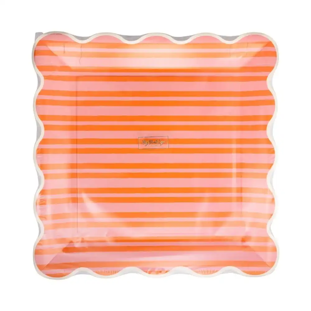 Alternative view of My Mind's Eye 8-Piece 10" Paper Plates | Orange & Pink Striped