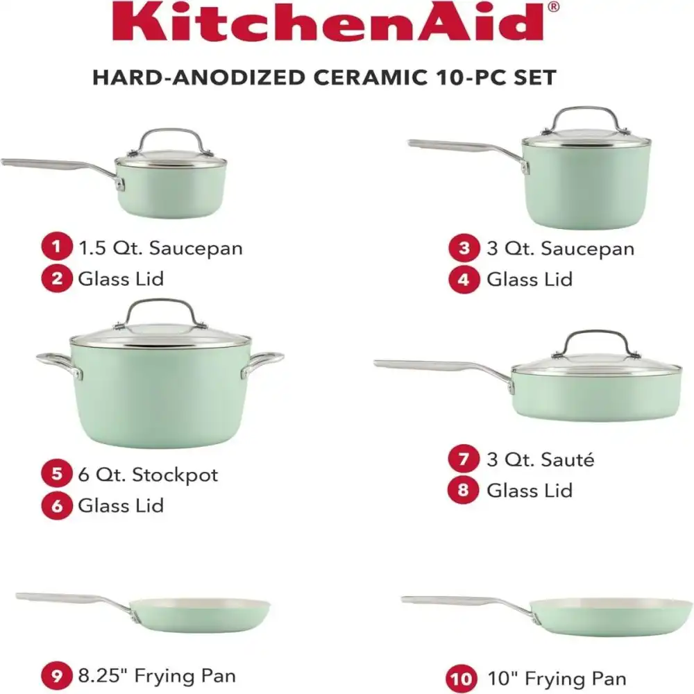 Alternative view of KitchenAid Hard Anodized Ceramic 10-Piece Cookware Set | Pistachio