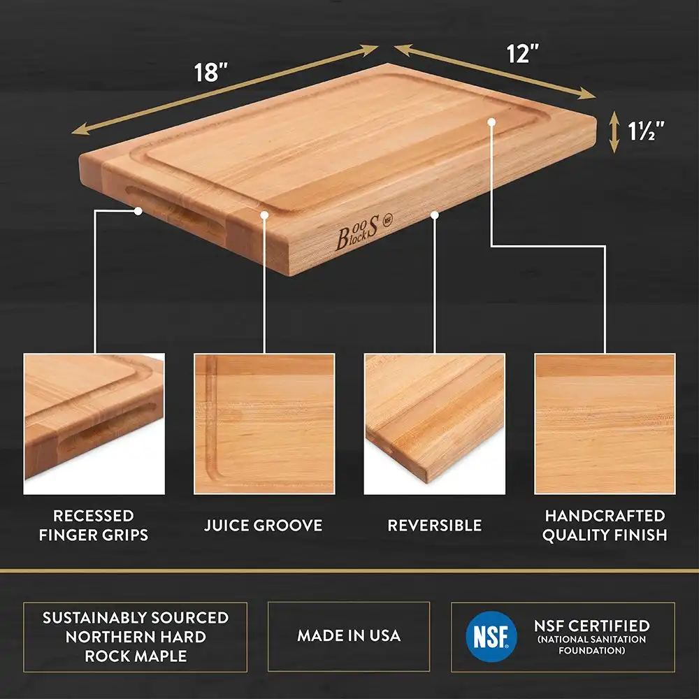 Alternative view of John Boos BBQ Board 18" x 12" x 1" Cutting Board | Northern Hard Rock Maple