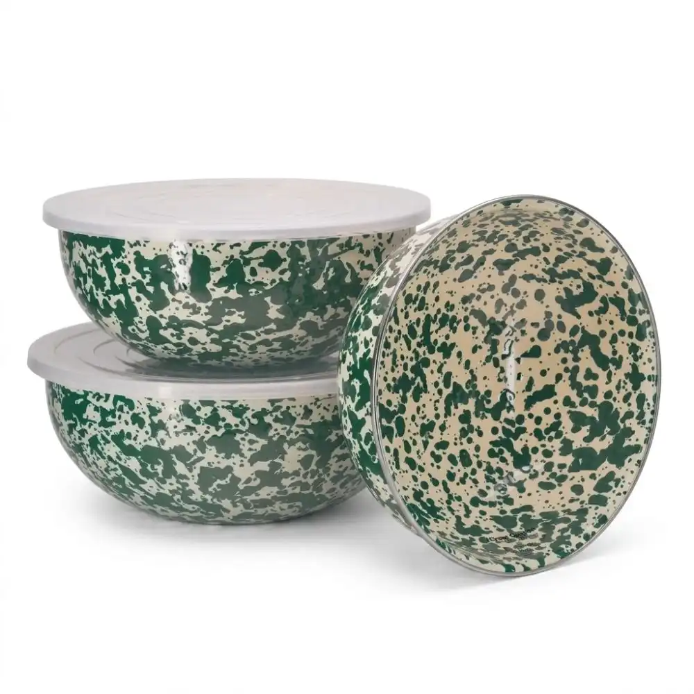Crow Canyon 3-Piece Multi-Purpose Bowl Set with Lids | Green Splatter
