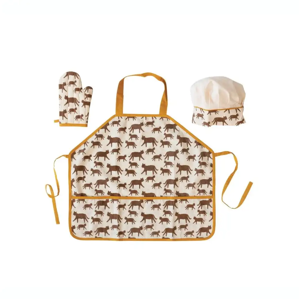 Creative Co-Op Cotton Childs Apron With Chef Hat & Oven Mitt | Jaguars
