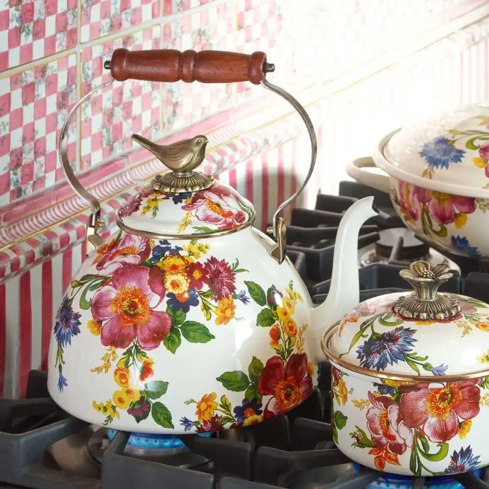 Alternative view of MacKenzie-Childs White Flower Market 3 Qt. Tea Kettle with Bird