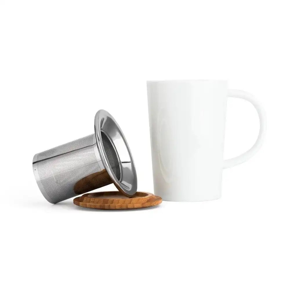 Alternative view of Bredemeijer 14oz Ceramic Tea Mug with Bamboo Lid | White
