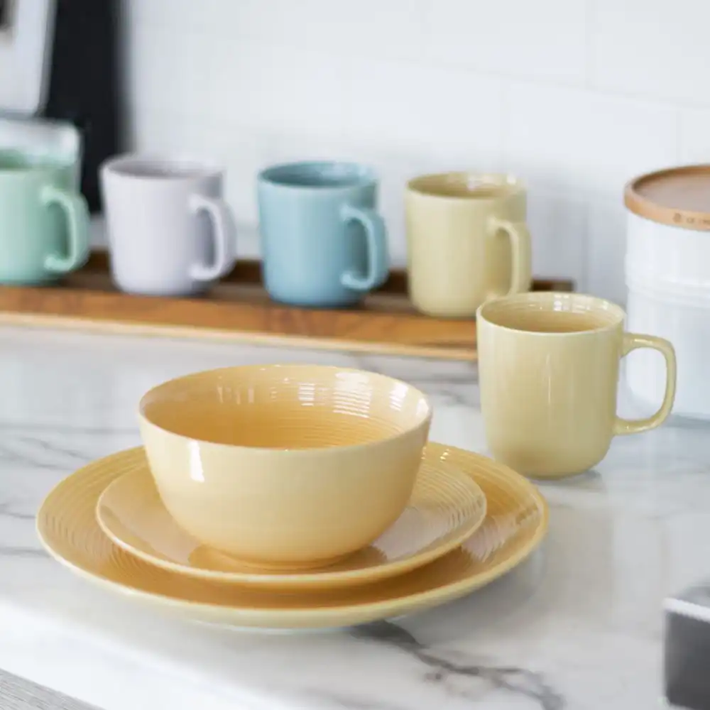 Everything Kitchens Colorful Glazed 16-Piece Dinnerware Set | Butter Yellow