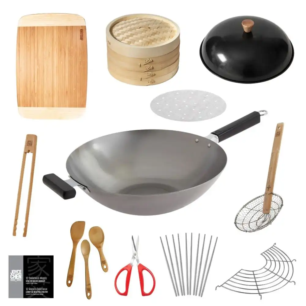Joyce Chen Professional Series Uncoated 14" Wok Bundle | 12-Piece