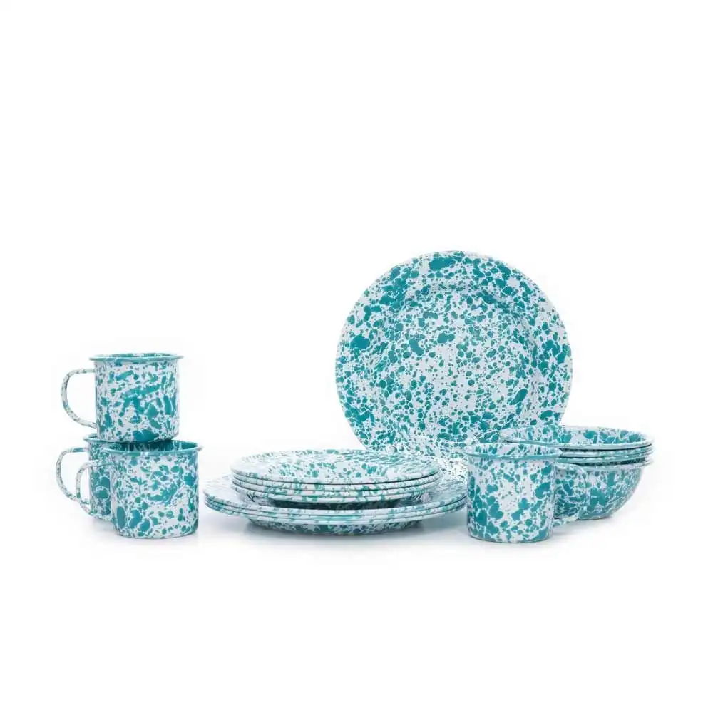 Crow Canyon 16 Piece Enameled Dinnerware Set | Turquoise Splatter