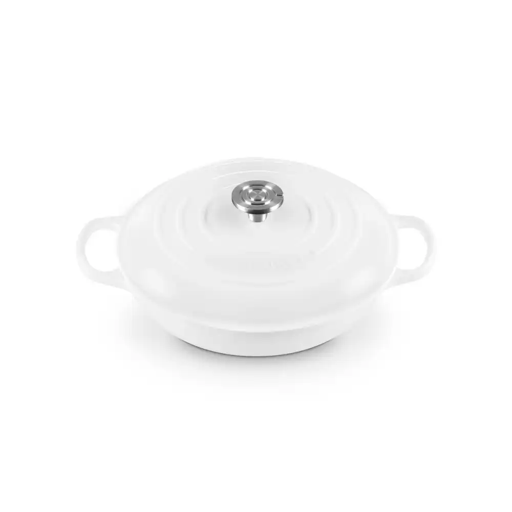 Le Creuset 5 Qt. Signature Enameled Cast Iron Braiser with Crucible Stainless Steel Knob | White