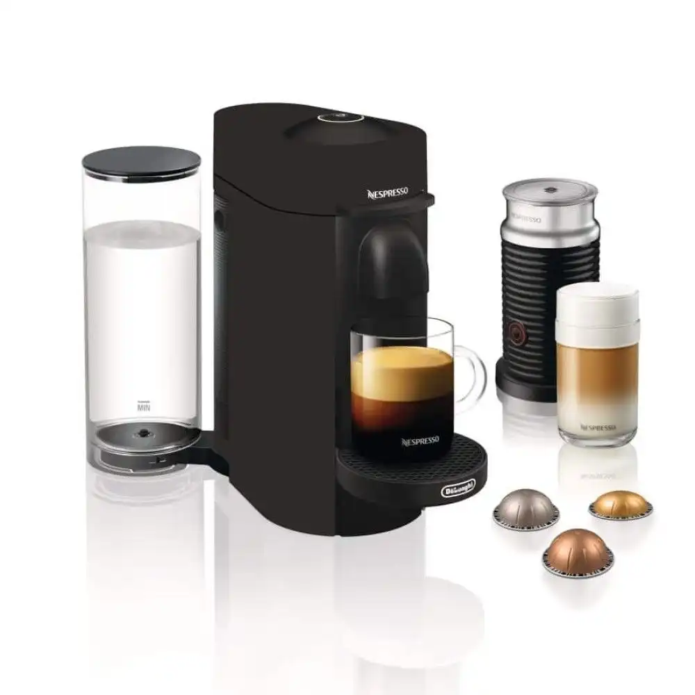 Nespresso Vertuo Plus Pod Capsule Coffee & Espresso Maker with Aeroccino by De'Longhi | Limited Edition Black Matte