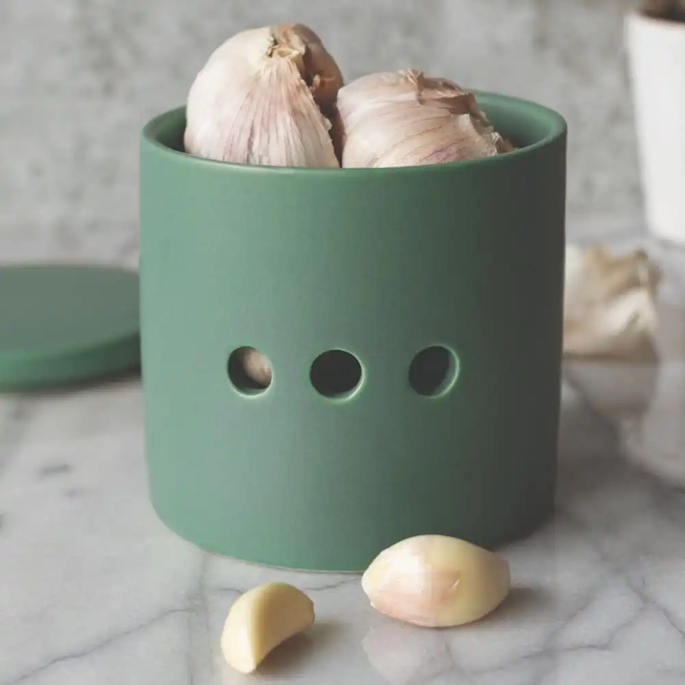 Alternative view of Now Designs by Danica Garlic Keeper | Matte Elm Green