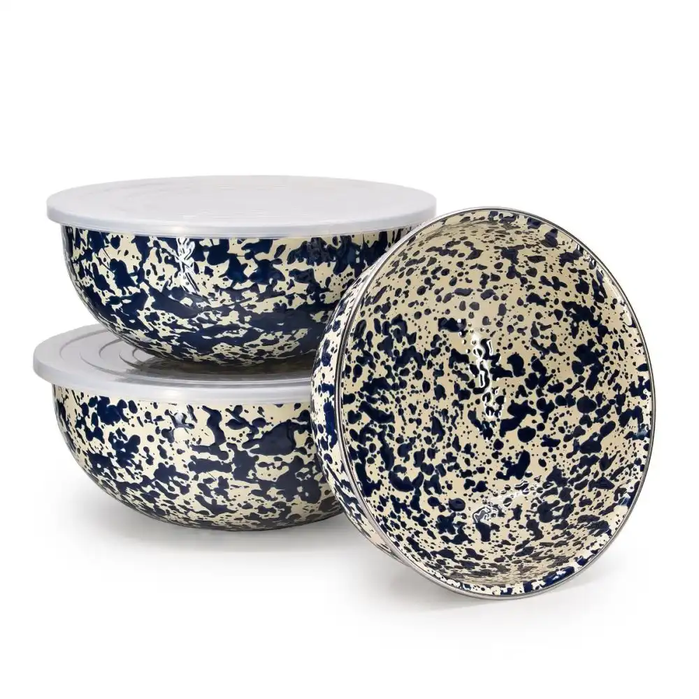 Alternative view of Crow Canyon 3-Piece Multi-Purpose Bowl Set with Lids | Navy Splatter