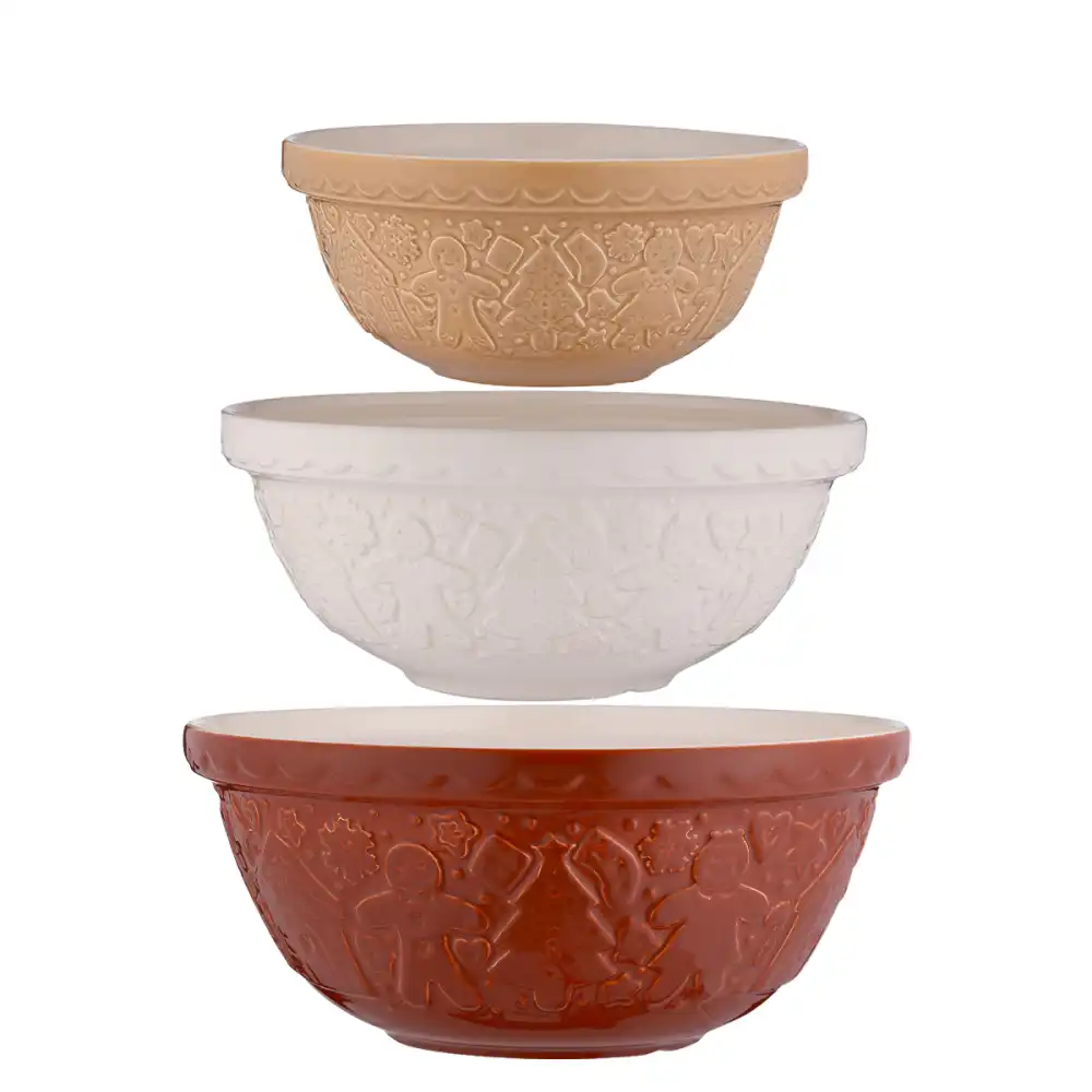 Mason Cash Gingerbread Lane 3-Piece Mixing Bowl Set | Cane, Cream, & Ginger