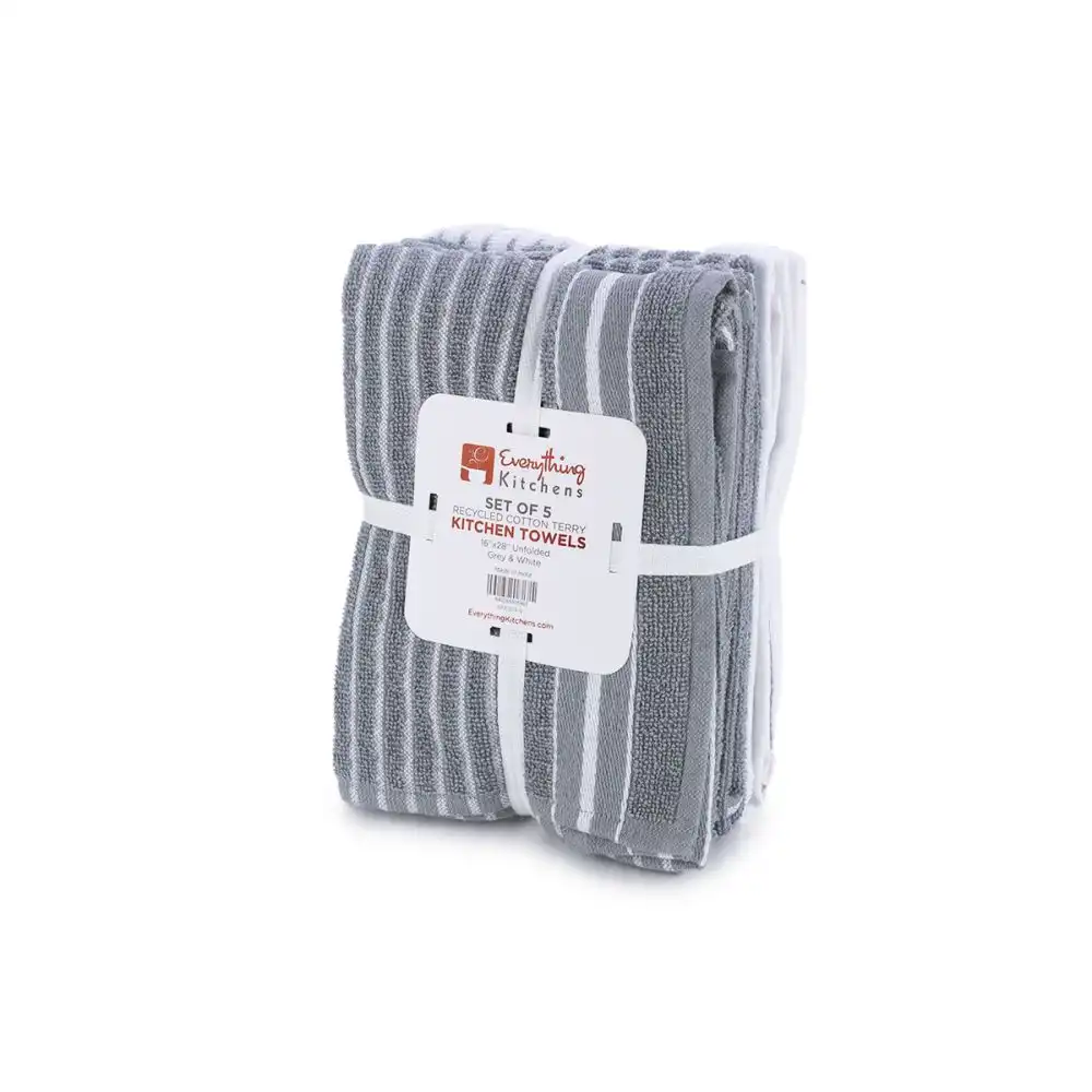 Alternative view of Everything Kitchens Modern Essentials Oversized Recycled Cotton Terry Kitchen Towels (Set of 5) | Grey & White