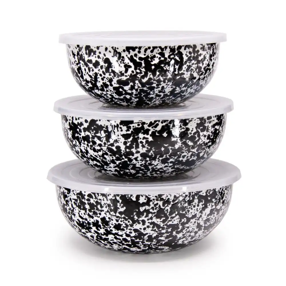 Crow Canyon 3-Piece Multi-Purpose Bowl Set with Lids | Black Splatter