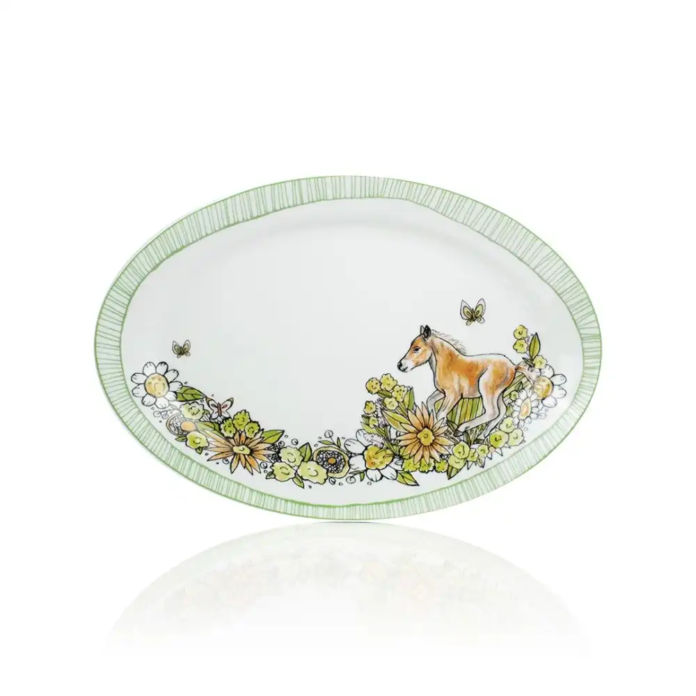 Everything Kitchens Barnyard Baby Animals 14" Oval Platter | "Hold Your Baby Horses" - Foal