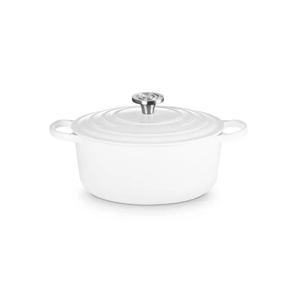 Alternative view of Le Creuset 7.25 Qt. Round Signature Dutch Oven with Crucible Stainless Steel Knob | White
