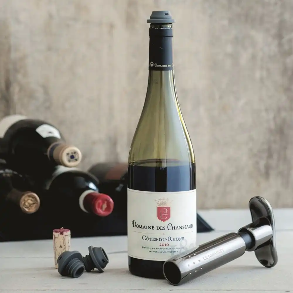 Alternative view of Le Creuset Metal Wine Pump and 3 Stoppers | Shiny Nickel