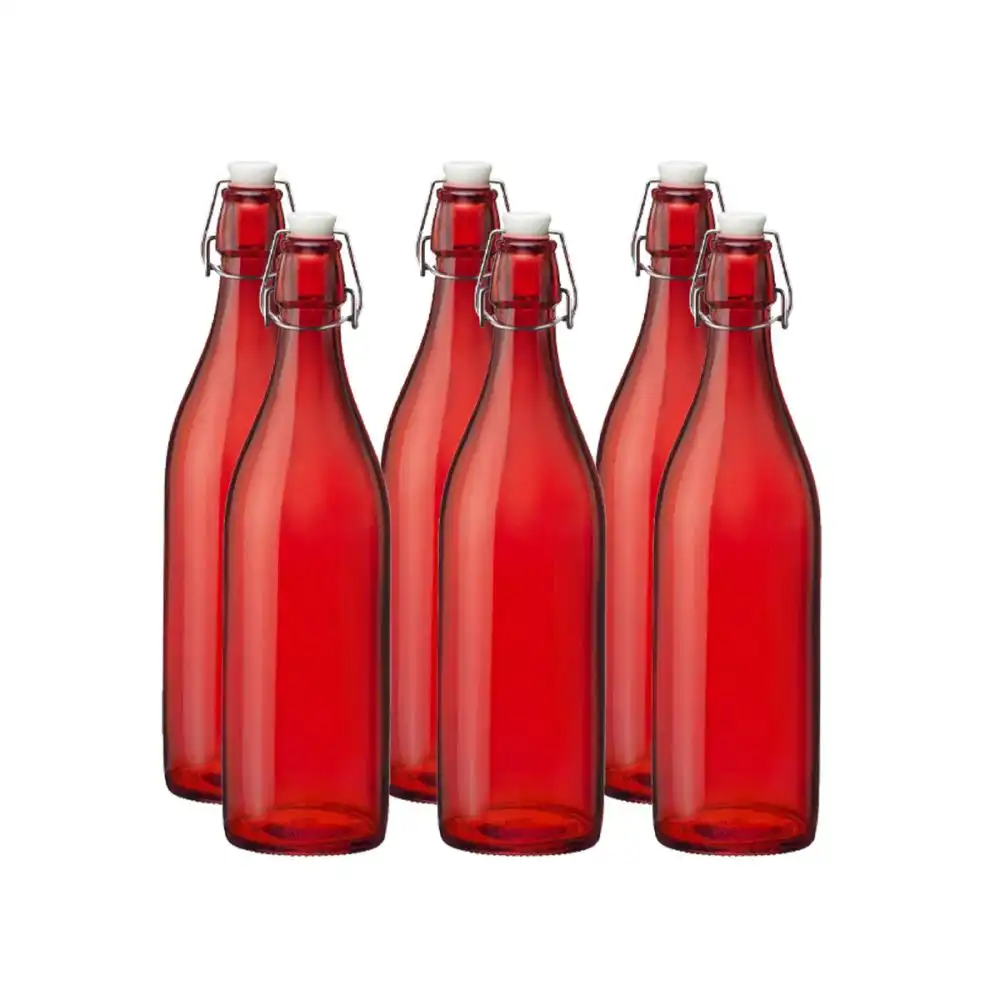 Bormioli Rocco Giara 33.75oz (1L) Swing Top Glass Bottles (Set of 6) | Red