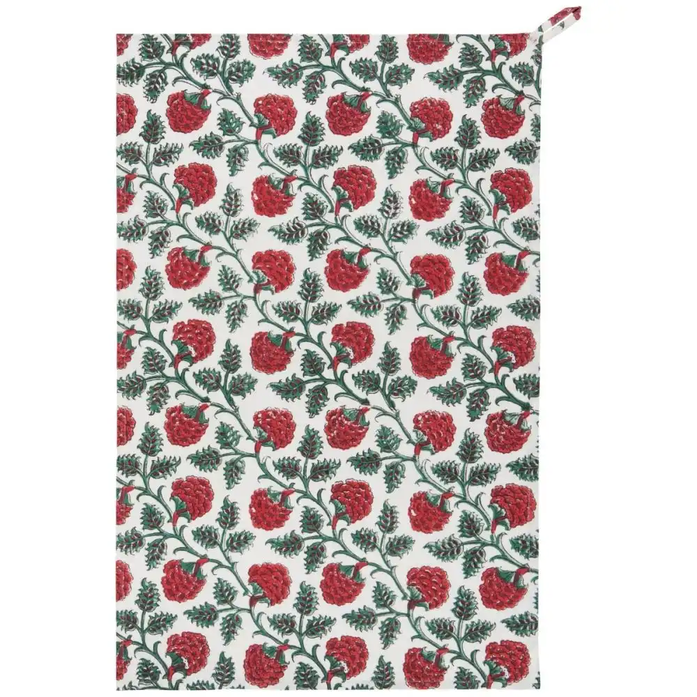 Danica Heirloom Block Print Dishtowel | Carnation