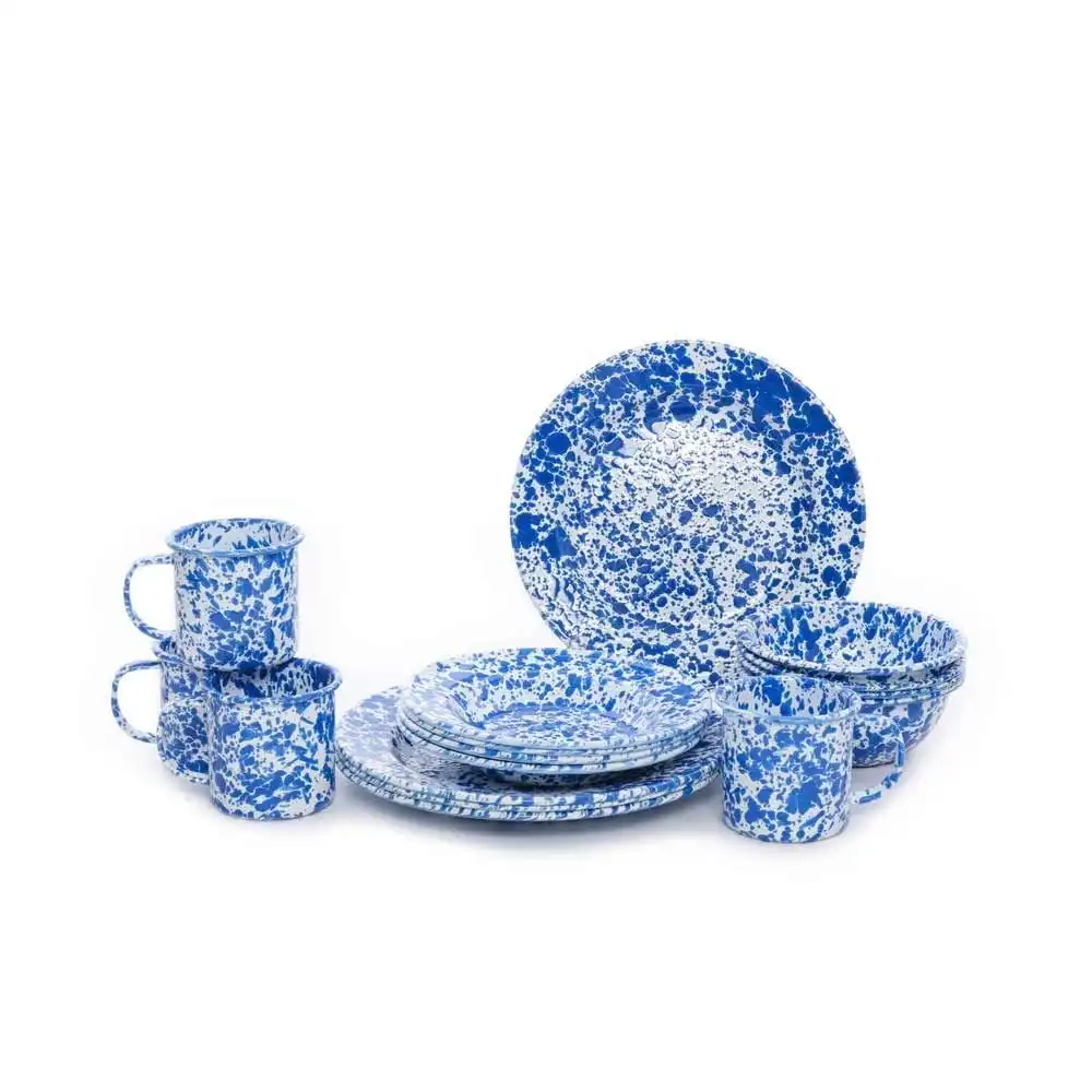 Crow Canyon 16 Piece Enameled Dinnerware Set | Blue Splatter