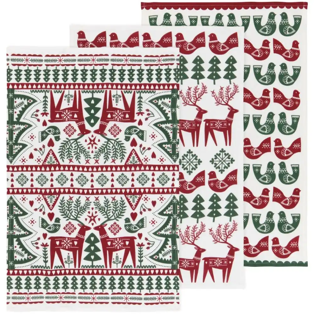 Now Designs by Danica Christmas Bakers Floursack Dishtowels (Set of 3) | Folk Forest
