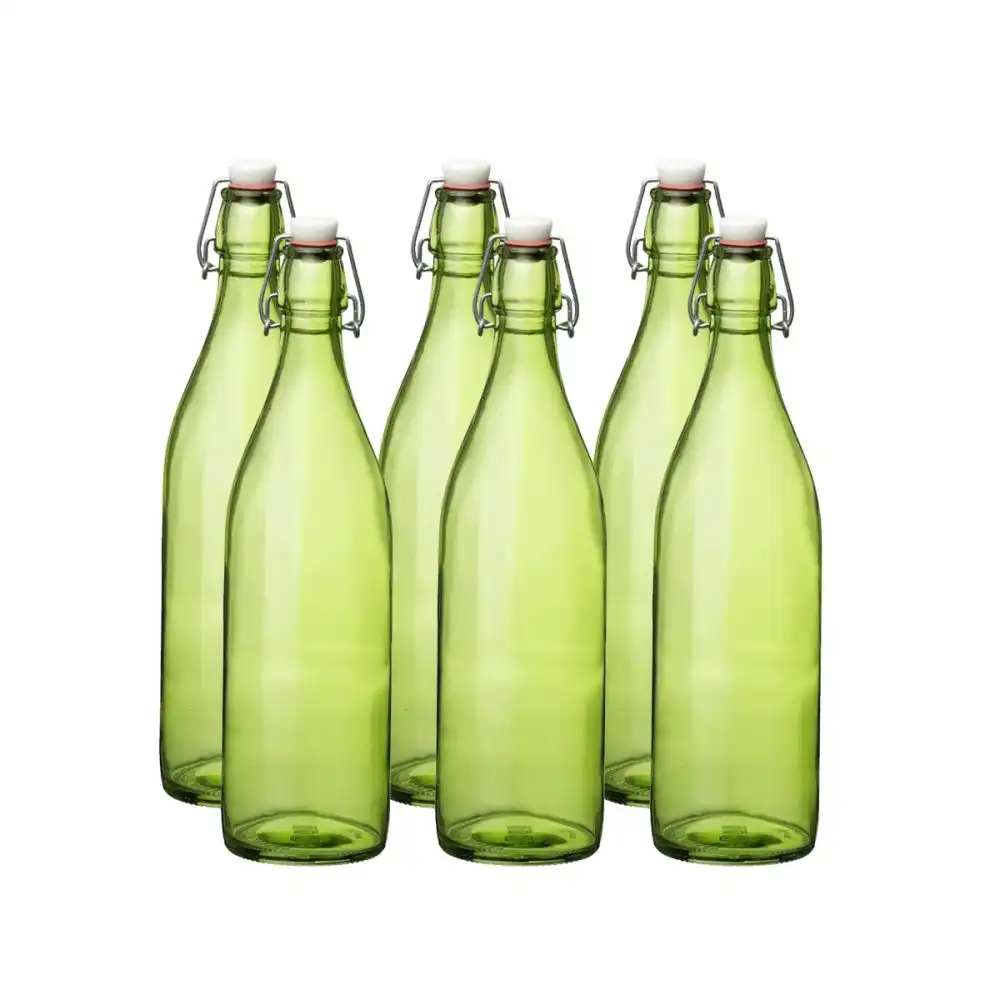 Bormioli Rocco Giara 33.75oz (1L) Swing Top Glass Bottles (Set of 6) | Lime Green