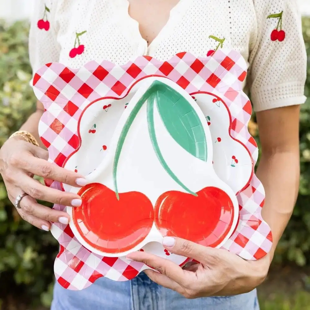 Alternative view of My Mind's Eye Cherries Gingham Paper Plates | 8-Piece