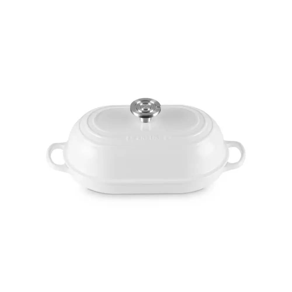 Le Creuset Signature 11.5" Oval Bread Oven with Crucible Stainless Steel Knob | White