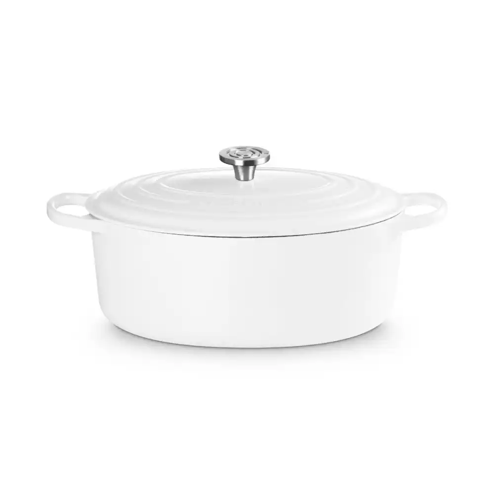 Alternative view of Le Creuset 6.75 Qt. Oval Signature Dutch Oven with Crucible Stainless Steel Knob | White