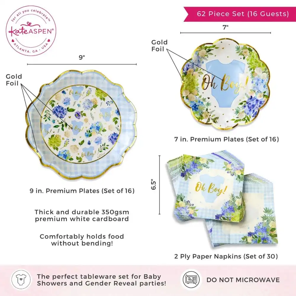 Alternative view of Kate Aspen Baby Shower Onesie 62-Piece Tableware Set | Blue Floral
