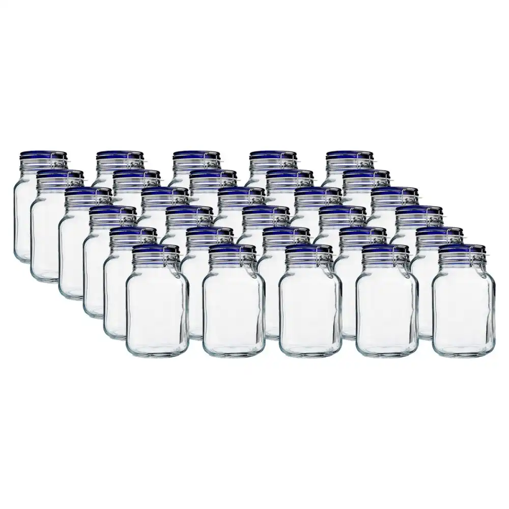 Bormioli Rocco Fido Swing Top Canning Jars with Blue Lid (Set of 30) | 67.75oz (2L)